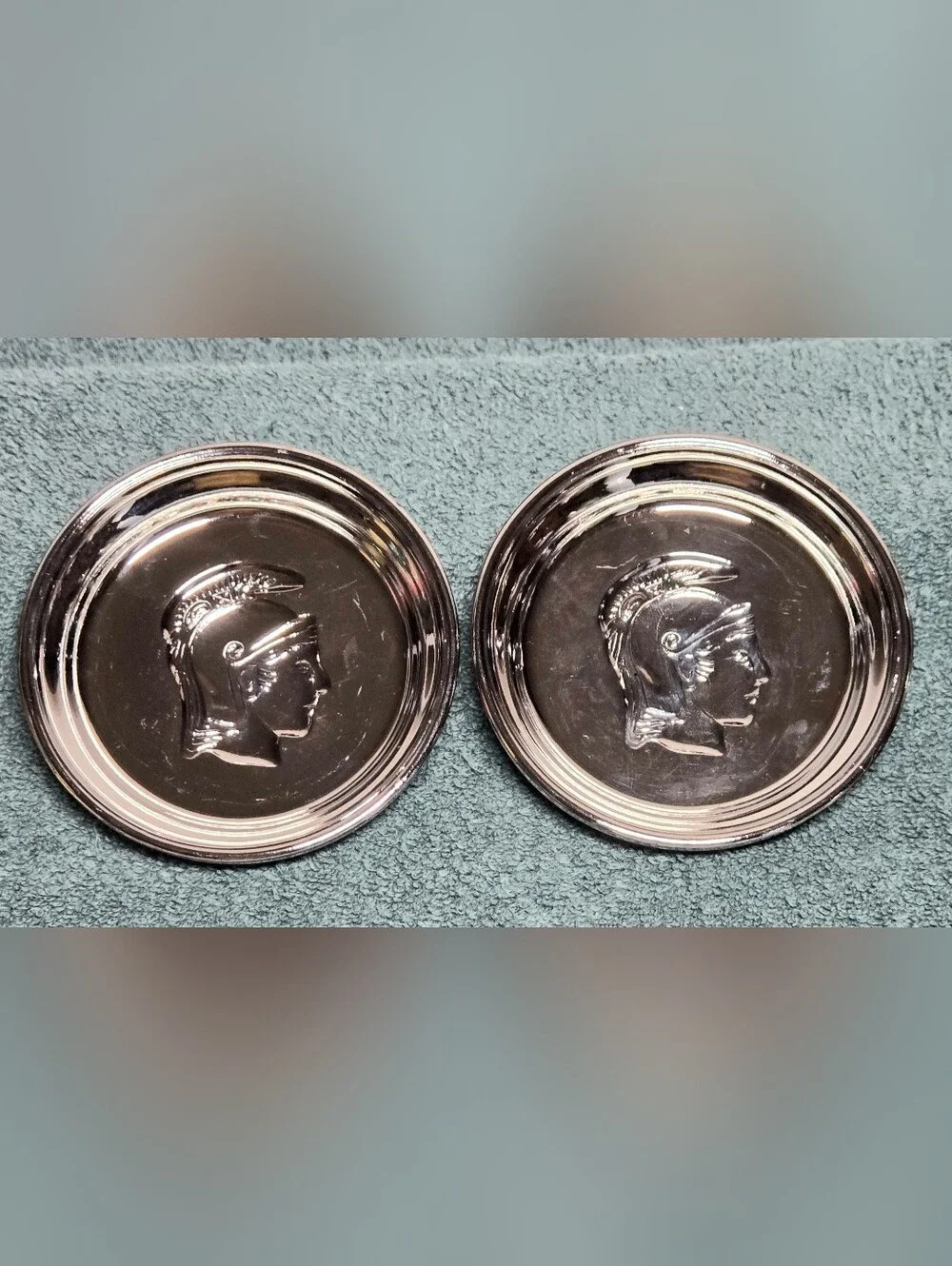 Vintage Roman Warrior Coasters Set of 2 Silver Tone